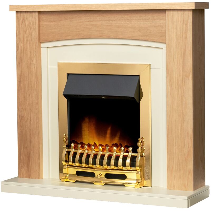 Chilton Fireplace Suite in Oak with Blenheim Electric Fire in Brass, 39 Inch - Adam