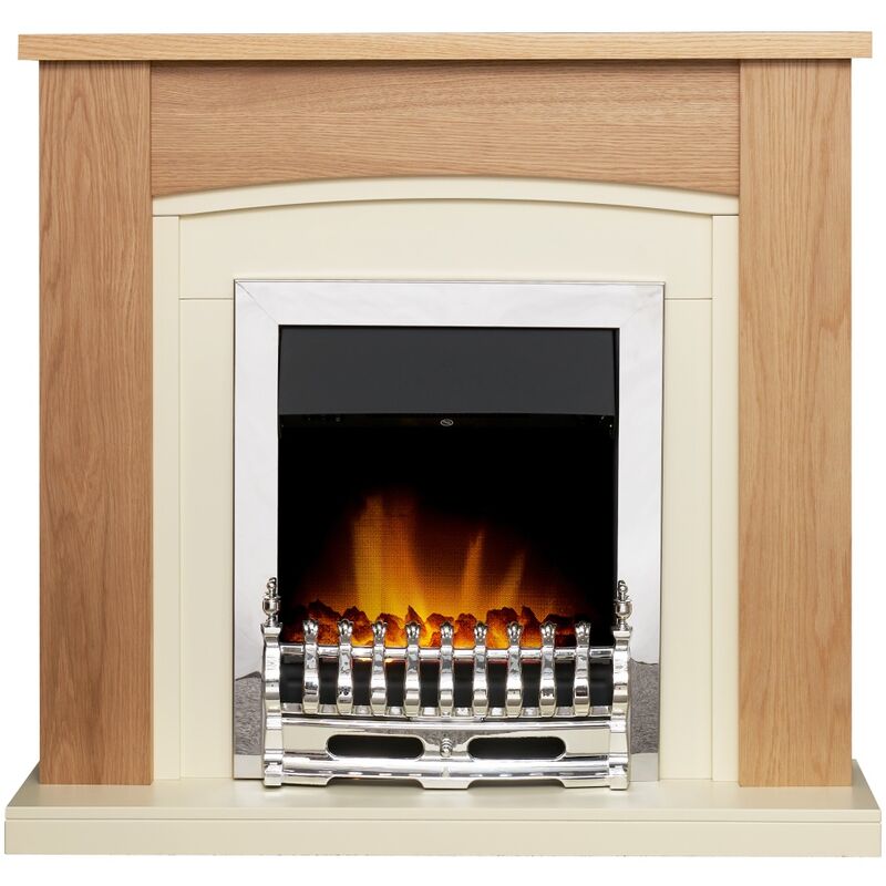 Chilton Fireplace Suite in Oak with Blenheim Electric Fire in Chrome, 39 Inch - Adam