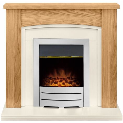 Adam Chilton Oak Electric Fire Fireplace Surround Wood Heater Real Flame Chrome