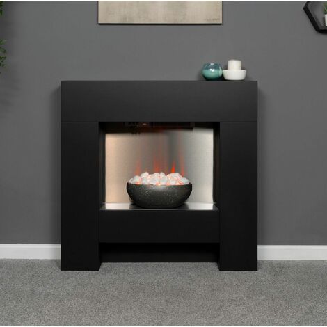 main image of "Adam Cubist Modern Black Surround Fireplace Stove Fire Heater Heating Suite"