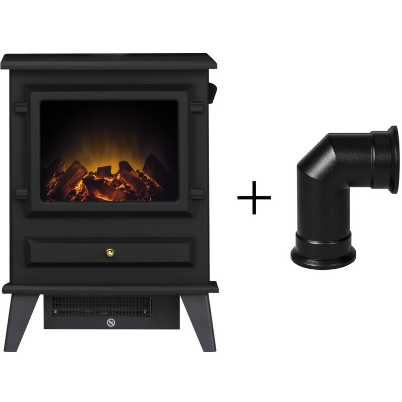 Hudson Electric Stove in Black with Angled Stove Pipe - Adam