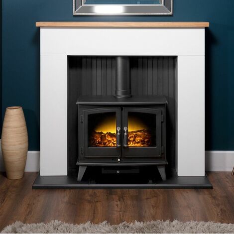 Adam Innsbruck White Surround Stove Fire Heater Heating Real Log Effect Suite - Black