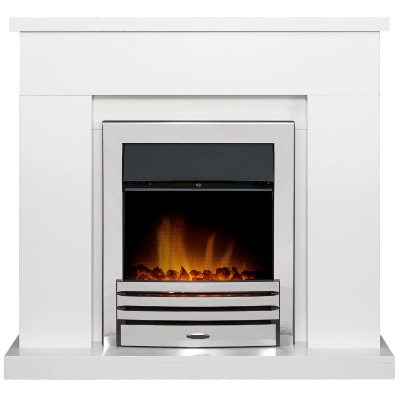 Lomond Fireplace in Pure White with Eclipse Electric Fire in Chrome, 39 Inch - Adam