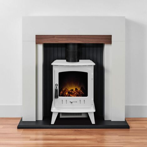 main image of "Adam Salzburg Electric Fireplace Stove Fire Heater Heating Real Log Effect White"