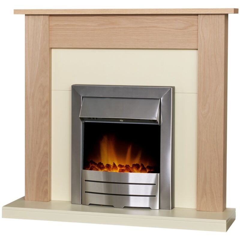 Southwold Fireplace in Oak & Cream with Colorado Electric Fire in Brushed Steel, 43 Inch - Adam