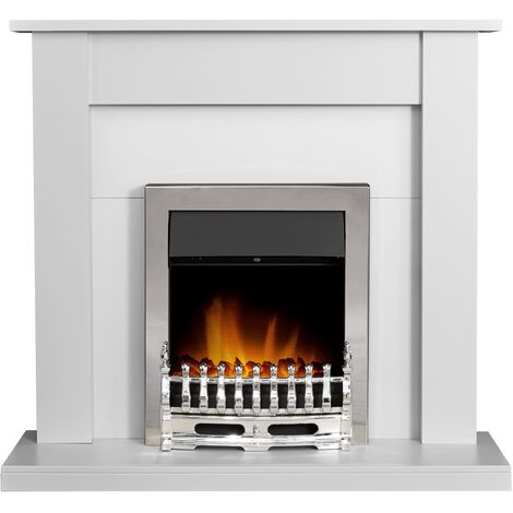 Adam Sutton Fireplace in Pure White with Blenheim Electric Fire In Chrome, 43 Inch