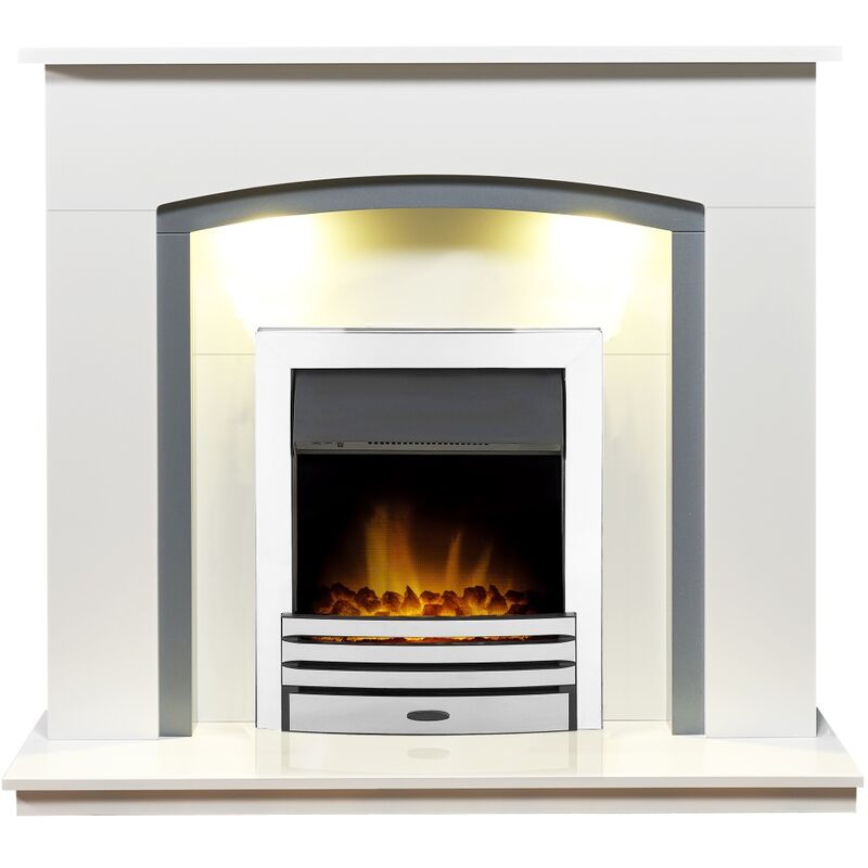 Adam Tuscany Fireplace in Pure White & Grey with Eclipse Electric Fire in Chrome, 48 Inch