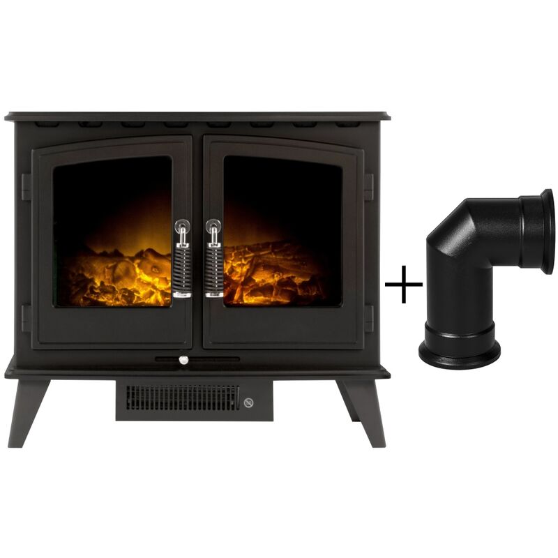Woodhouse Electric Stove in Black with Angled Stove Pipe - Adam