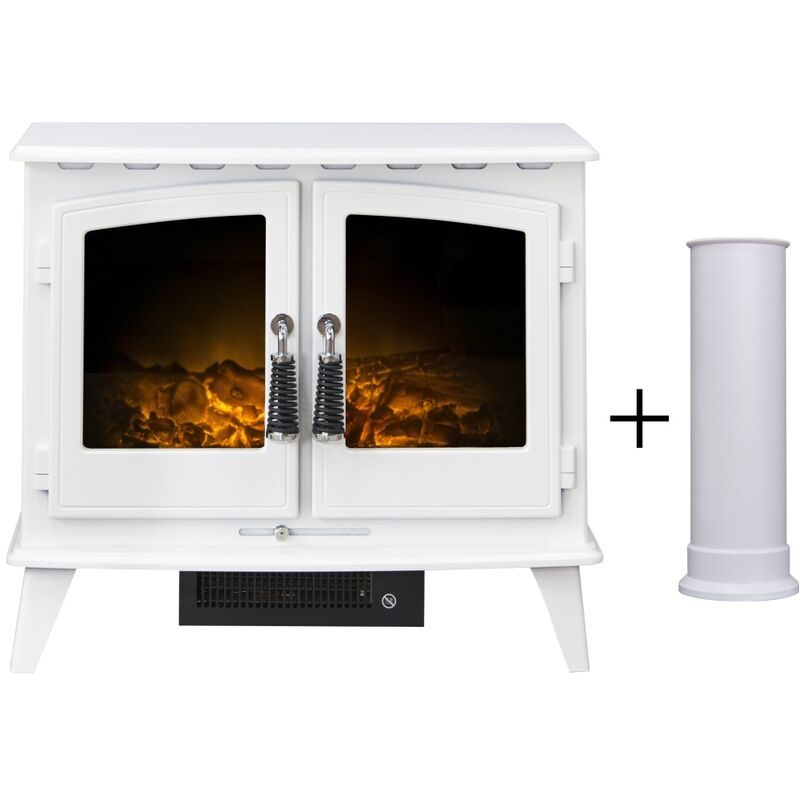 Woodhouse Electric Stove in Pure White with Straight Stove Pipe in Pure White - Adam
