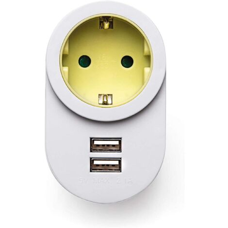 Adaptador 1 toma 2p+t schuko con 2 usb-a 2,1a 5 v blanco