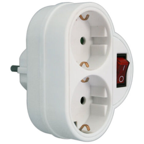 Adaptador 2 tomas con interruptor 16A/250V Electro DH. Con protección para niños 36.088 8430552138845