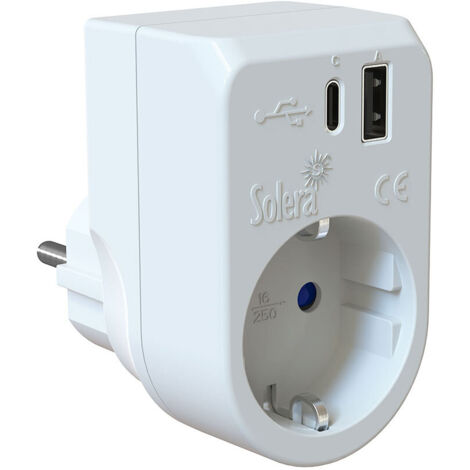 Adaptador 2p+t, 16a 250v. +usb a+usbc 3a 5vdc. 860usbac solera