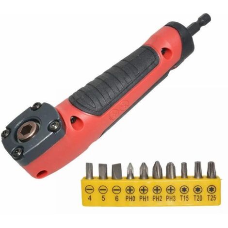 Adaptador angular 90° taladros destornilladores, para lugares difícil acceso, mandril 6.35mm 1/4 pulgada magnético, incluye 10 puntas, esencial bricolaje