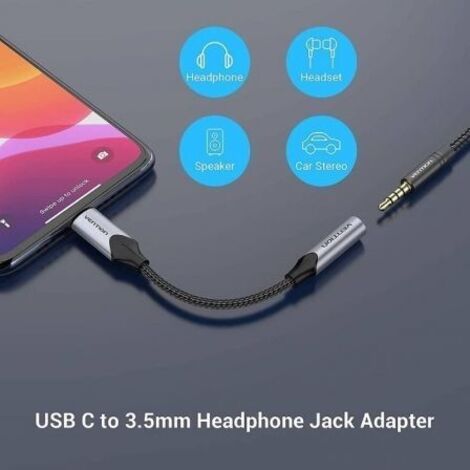 Adaptador Audio Vention BGMHA/ Jack 3.5 Hembra - 2x USB Tipo-C Macho/ 10cm/ Gris