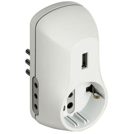 Adaptador B3 2 tomas 10A 1 toma alemana 1 USB alimentación y enchufe 10A blanco S3613DU