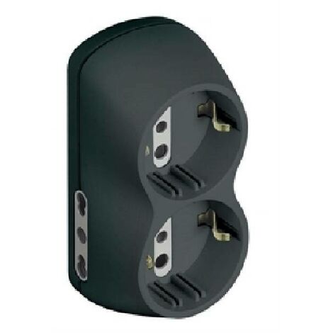 Adaptador B4 2 tomas de corriente de dos vías 2 tomas alemanas y clavija antracita de 16A S3614G