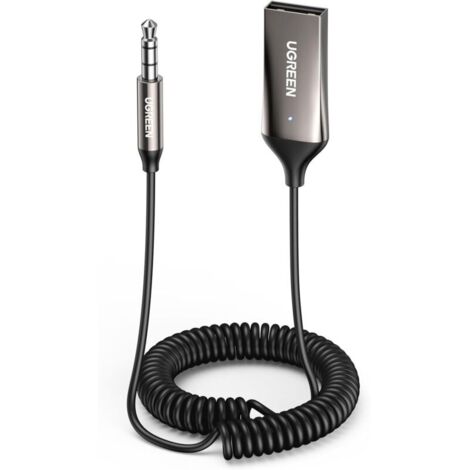 Adaptador Bluetooth 5.3 para coche, receptor USB auxiliar de 3,5 mm para amplificador de altavoces estéreo, llamadas manos libres (gris oscuro)
