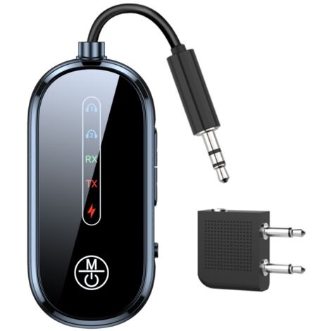 Adaptador Bluetooth 5.4 para avión: receptor y transmisor 2 en 1 para TV, adaptador auxiliar Bluetooth para 2 auriculares, divisor Bluetooth con adaptador auxiliar doble adicional de 3,5 mm.