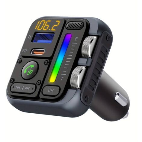 Adaptador Bluetooth para coche: transmisor FM Bluetooth 5.3, cargador rápido para coche PD de 45 W y QC3.0 de 12 W, adaptador de radio FM estéreo inalámbrico.