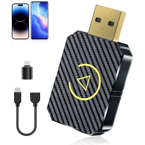 Adaptador CarPlay Inalámbrico, 2025 CarPlay Wireless para Coche con Cable de Extensión Type-C y USB A-C, Dongle para Convertir el Cableado en Inalámbrico, Plug and Play, Dorado