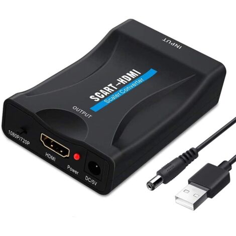 Adaptador convertidor de Scart a HDMI, convertidor de audio y vídeo compatible con HDMI 720p/1080p para reproductor de DVD a TV