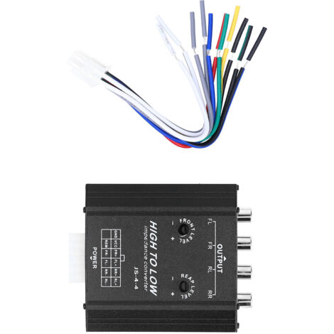 Adaptador de audio de 4 canales de alta a baja impedancia de 12 V con filtro RCA para radio de coche