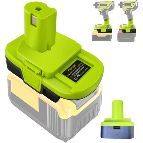 Adaptador de batería DM18RL para baterías de iones de litio Dewalt de 20 V a Milwaukee de 18 V. Compatible con herramientas eléctricas Ryobi de 18 V. Convertidor con puerto USB.