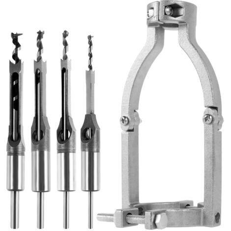 Adaptador de broca cuadrada con 4 brocas de carburo y soporte para brocas cuadradas de carburo para trabajos de carpintería de precisión, kit de cinceles para mortajar para taladro de banco