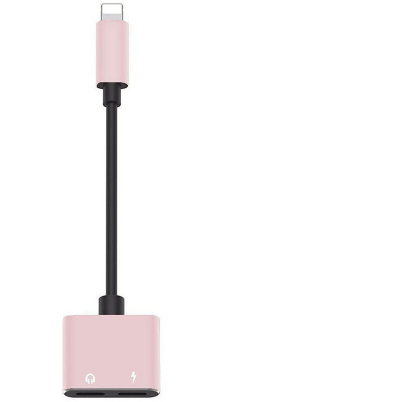 

Adaptador de carga de audio 2 en 1 para auriculares Cable AUX para escuchar musica Convertidor de carga compatible con dispositivos iOS, Oro rosa