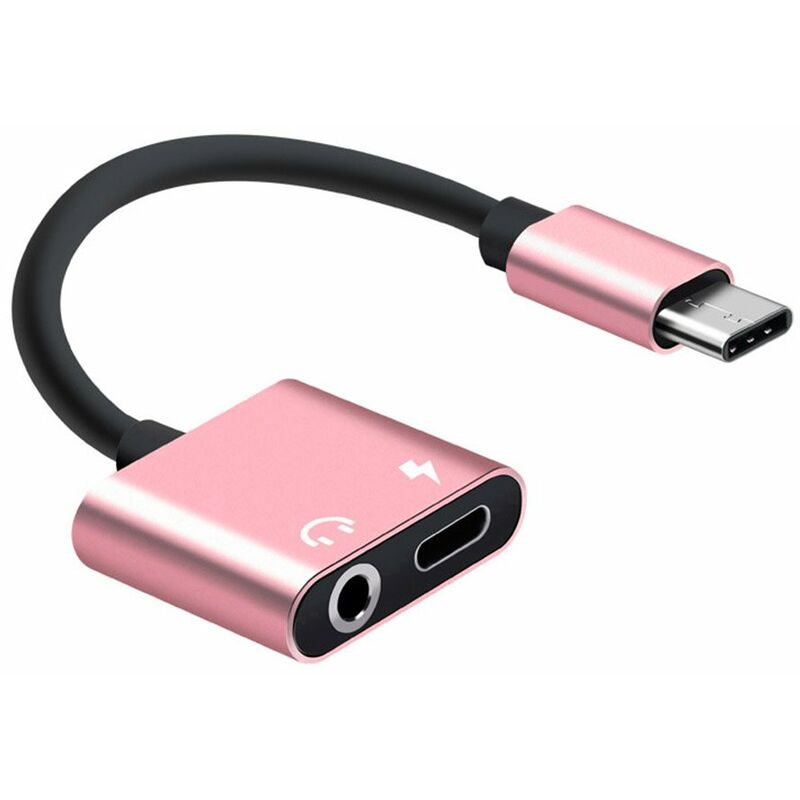 

Adaptador de carga de audio 2 en 1 tipo C con puerto de carga tipo C Conector para auriculares de 3,5 mm Conversor USB-C de carga Compatible con el