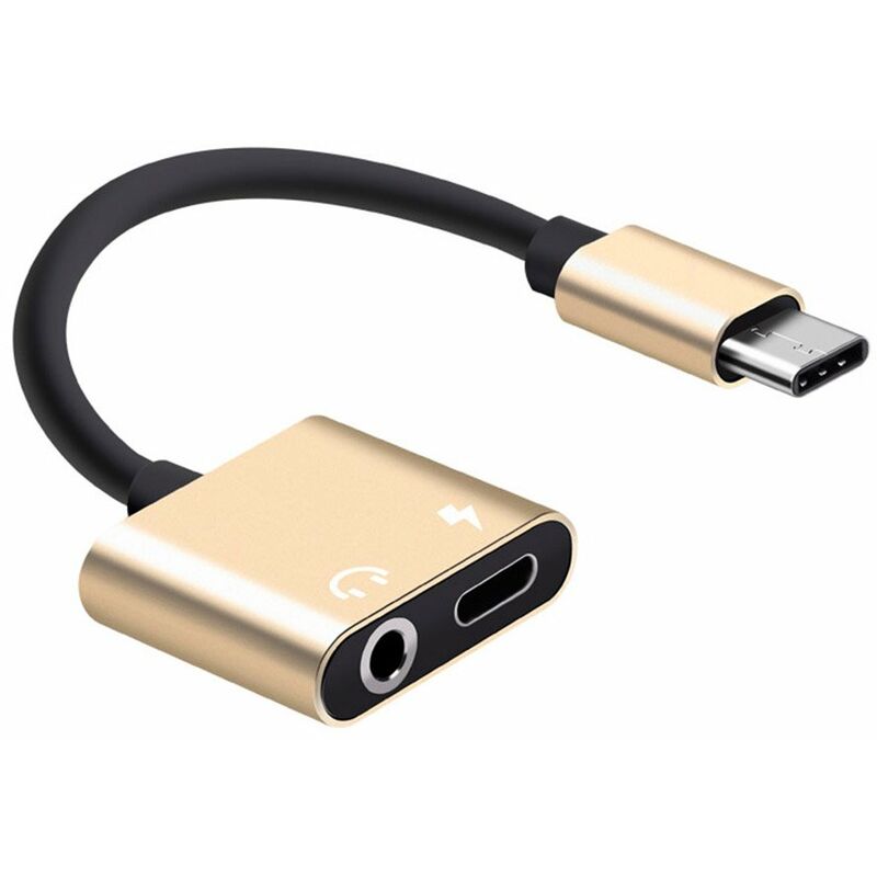 

Adaptador de carga de audio 2 en 1 tipo C con puerto de carga tipo C Conector para auriculares de 3,5 mm Conversor USB-C de carga Compatible con el