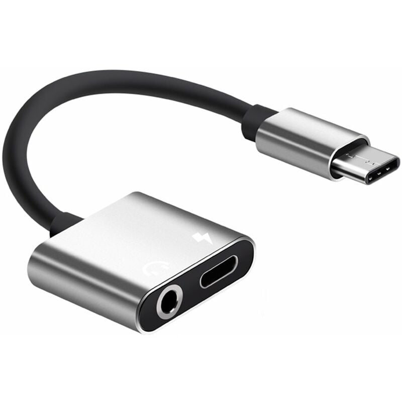

Adaptador de carga de audio 2 en 1 tipo C con puerto de carga tipo C Conector para auriculares de 3,5 mm Conversor USB-C de carga Compatible con el