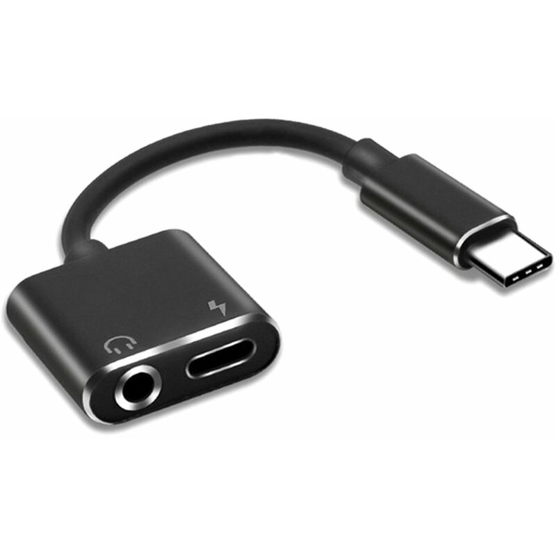 

Adaptador de carga de audio 2 en 1 tipo C con puerto de carga tipo C Conector para auriculares de 3,5 mm Conversor USB-C de carga Compatible con el
