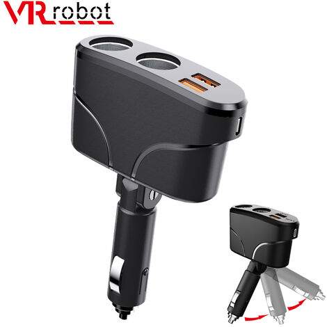Adaptador de cargador de coche Fuienko Dual USB QC3.0 100W 12V-24, divisor de enchufe de encendedor de cigarrillos de 2 vías con PD tipo c de carga rápida
