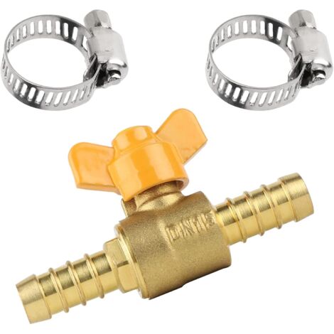 Adaptador de conector divisor de manguera de 2 vías, válvula de cierre de latón, válvula de bola con 2 abrazaderas para manguera de aire, agua y gas (para diámetro interior de manguera de 10 mm a 11 m