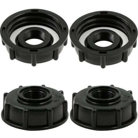 Adaptador de conexión para tanque IBC - Accesorios para manguera de barril, tapa de contenedor - Adaptador de salida de tanque para grifo de jardín de 3/4 de pulgada - 4 piezas negras