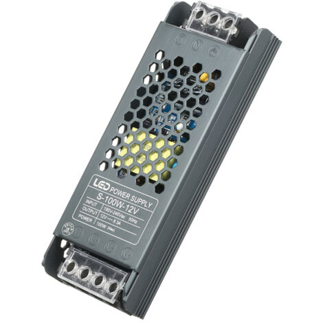 Adaptador de corriente ultradelgado para tiras LED, transformador de CA 190V-240V a CC 12V 8.3A 100W, convertidor de potencia conmutada para uso en interiores.