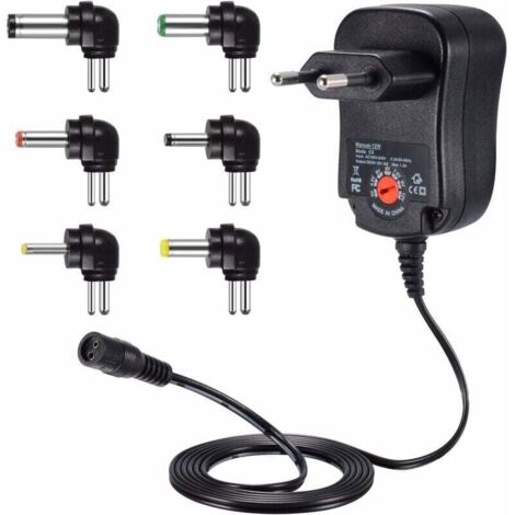 Adaptador de corriente universal de 12 W (3 V, 4,5 V, 5 V, 6 V, 7,5 V, 9 V y 12 V), transformador de 220 V CC con conector de CC de 90 grados, apto para electrodomésticos
