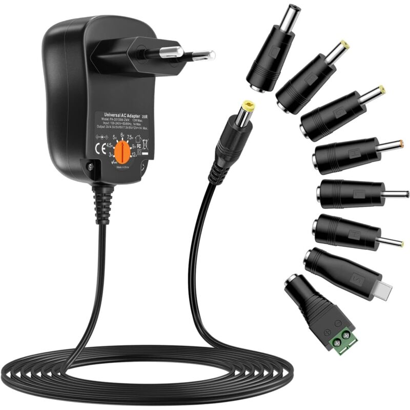 Adaptador de corriente universal de CA a CC de 12 W, 3 V, 4,5 V, 5 V, 6 V, 7,5 V, 9 V, 12 V, 1 A, transformador de fuente de alimentación conmutada
