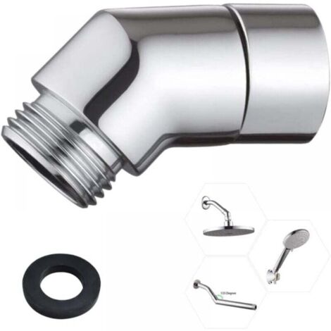 Adaptador de ducha de mano, ángulo de 135 grados, 1/2 pulgada, inclinable, adaptador de cabezal de ducha, ángulo para ducha de mano, manguera de ducha angular de cobre con sello (plateado)