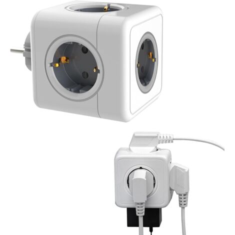 Adaptador de enchufe cúbico 5 en 1, regleta de alimentación universal de 16 A, enchufe de escritorio de carga rápida, enchufe de cargador múltiple, sin cable, para oficina, hogar o viajes (gris)