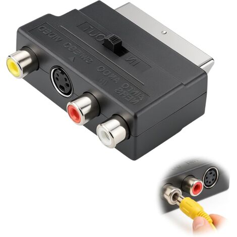 Adaptador de entrada/salida SCART a 3X RCA + S-Video/S-VHS, compatible con televisores, DVD, reproductores VHS, adaptadores SCART/S-VHS/AV, consolas y más dispositivos.