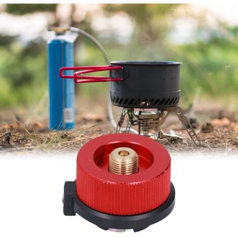 Adaptador de gas para camping con función de autobloqueo, rojo, paquete de 2 unidades – adaptador para hornillos y bombonas de gas largas – material: nailon y cobre – dimensiones: 3,5 x 4,1 x 3 cm