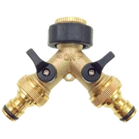 Adaptador de grifo de latón de 2 vías Crediri, adaptador de grifo de jardín de doble grifo con válvulas de encendido y apagado individuales para el hogar, la cocina, el jardín y el exterior.