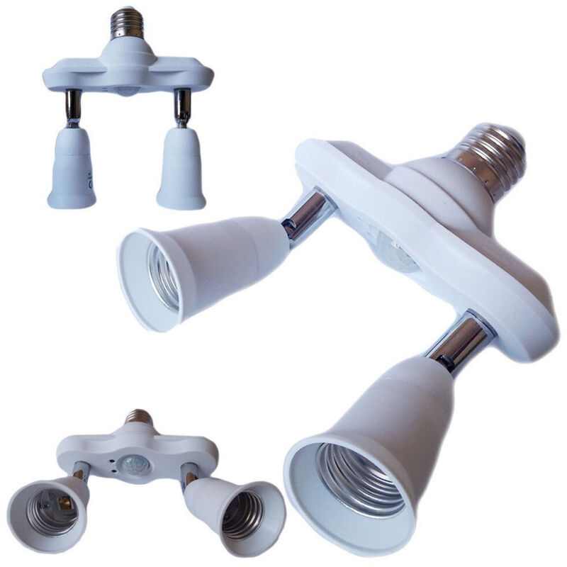 Trade Shop - Portalampada Adattatore Sdoppiatore E27 2 Ingressi E27 Sensore Di Movimento Pir -