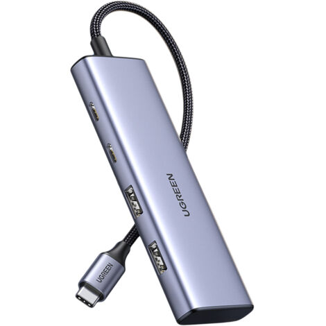 Adaptador de puerto HUB USB-C - 2x USB-A 2x USB-C 20cm gris