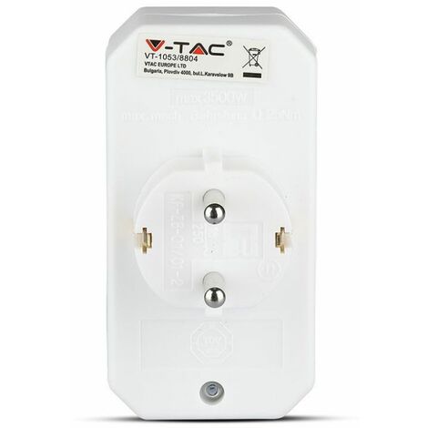 Adaptador de regleta V-TAC con 2 tomas frontales de 2,5 A y enchufe Schuko color blanco