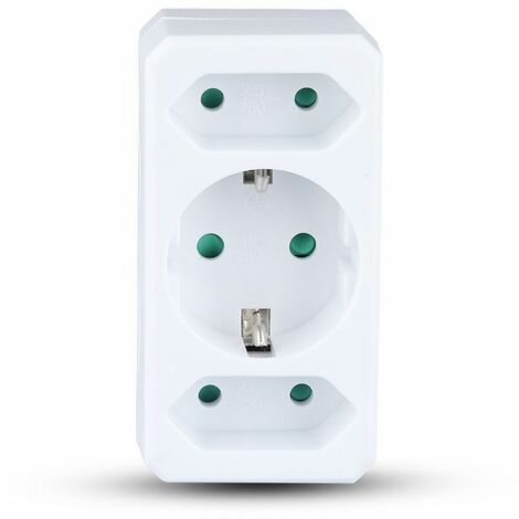 Adaptador de regleta V-TAC con 3 tomas frontales 2 de 10A y una toma 10A 2P + Schuko con enchufe Schuko Color Blanco