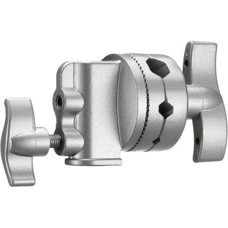 Adaptador de soporte de montaje con cabezal giratorio de 6,3 cm para soporte de luz, brazo de extensión, etc., con conectores planos de 1/2, 1/4, 3/8 y 5/8 pulgadas (plateado)