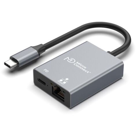 Adaptador de suministro de energía MicroConnect USB-C a RJ45 y USB-C, USB3.1CETHPDBA